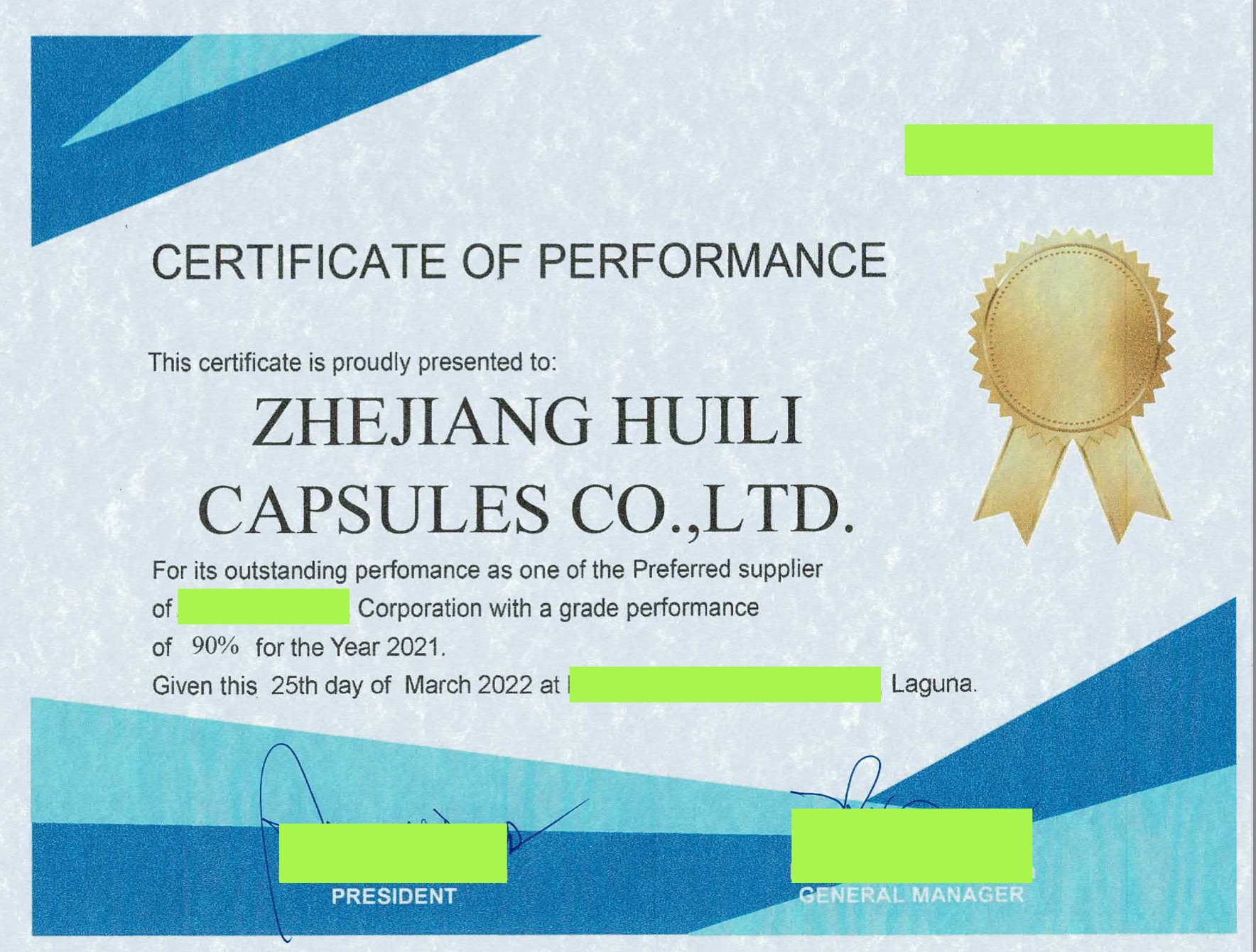 Certificat de performance